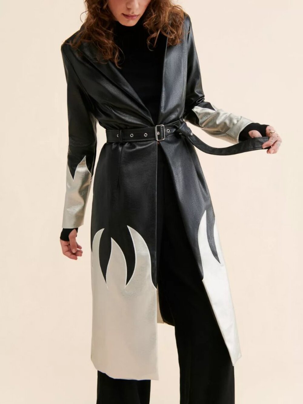 NWOT The Ragged Priest Immortal Flame Trench Coat Black Silver US M Org $175